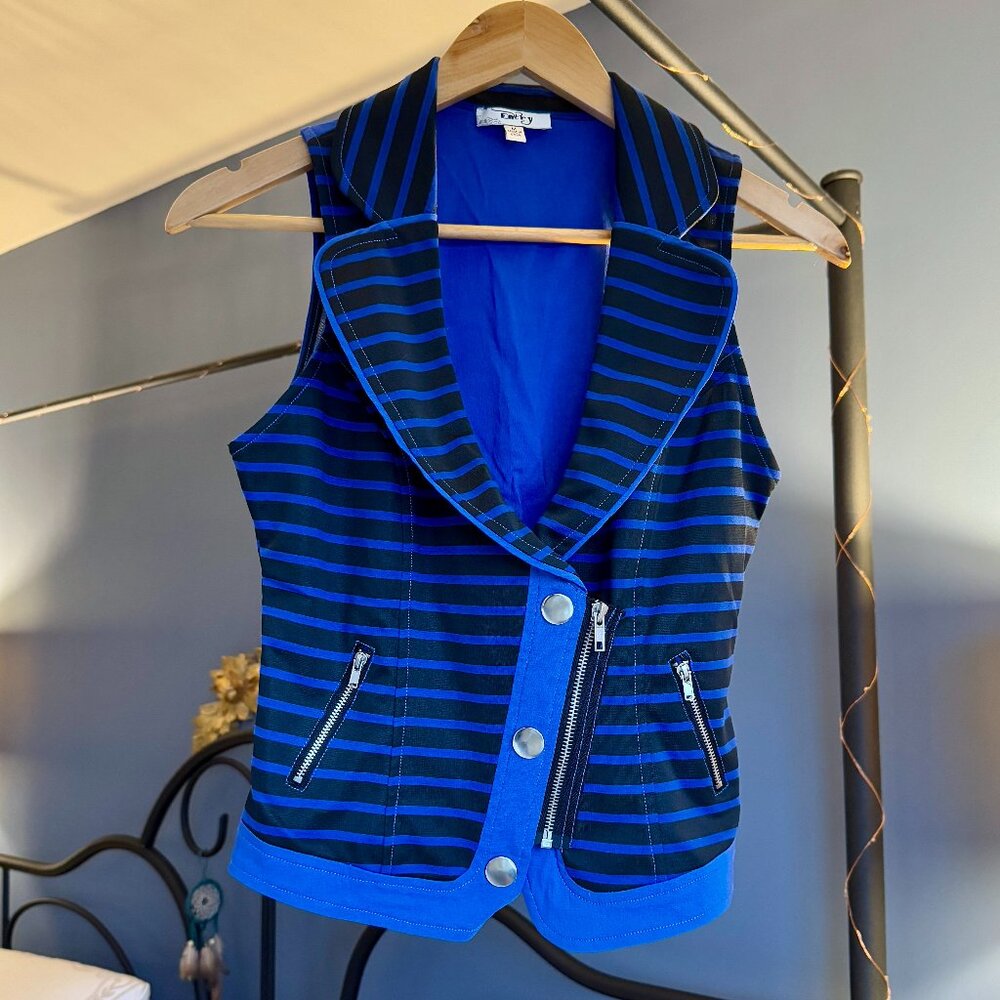Blue and Black Striped Zippered Vest